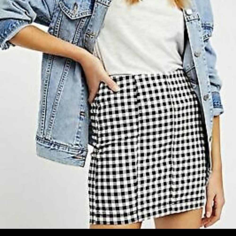 Free People Gingham Black and White Mini Skirt 10